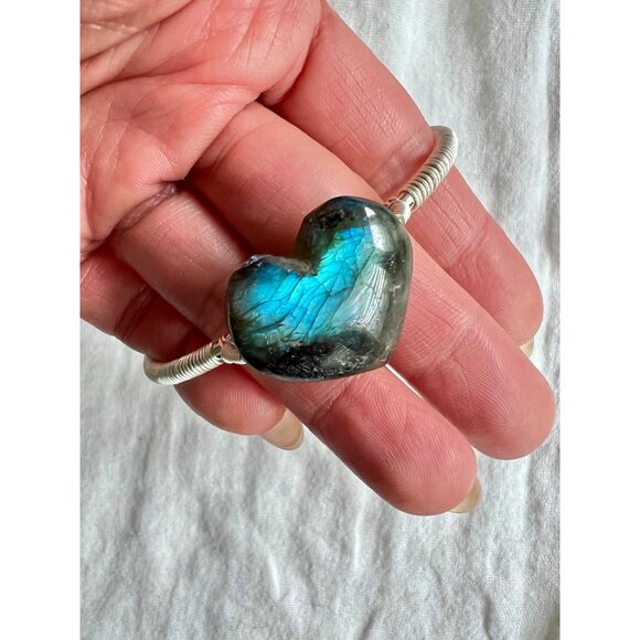 Your Choice! Flash Labradorite ❤️ Heart Cuff Bangle Bracelet - Picture 12 of 13